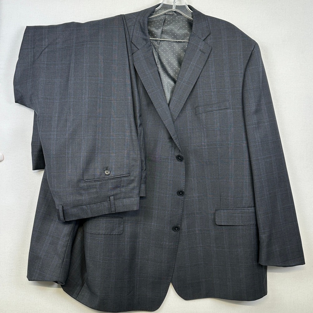 Collection By Michael Strahan Suit Gray Plaid Men's 56L 100% Wool